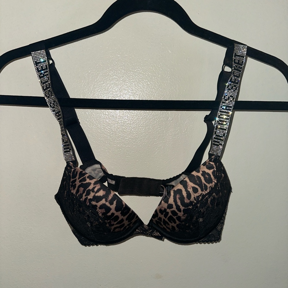 Victoria's Secret Leopard and Black Bra with Sparkling Straps